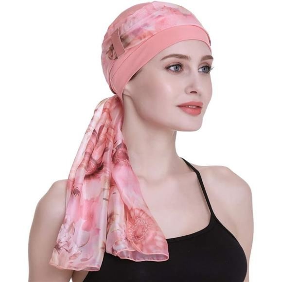Elegant Chemo Cap with Silky Scarfs for Cancer Women Hair Loss Sleep Beanie - Picture 2 of 7
